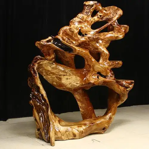 典藏根艺天然随形根雕花架实木整体树根雕刻根雕花架
