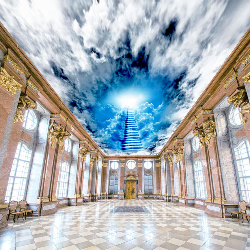 天空天梯壁纸3d立体吊顶天顶壁画卧室装饰顶棚壁布大厅屋顶墙布