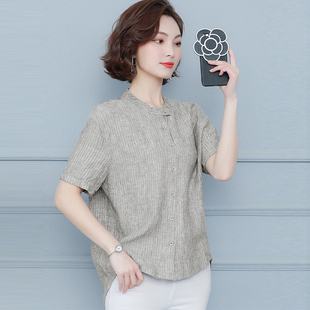 高端纯亚麻苎麻女装上衣小衫半袖女夏季短袖t恤女士棉麻上衣洋气