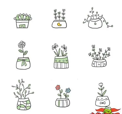 100种盆栽植物简笔画,可爱萌萌小盆栽简笔画