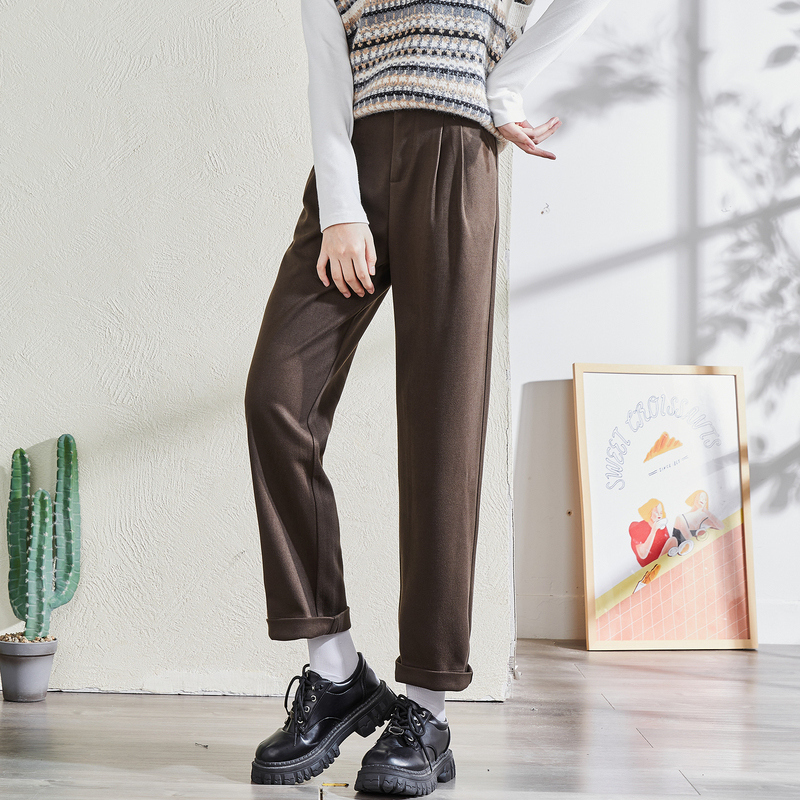 9元,叠加优惠券]唐狮秋季新款休闲裤女毛呢哈伦裤宽松高腰显瘦萝卜裤