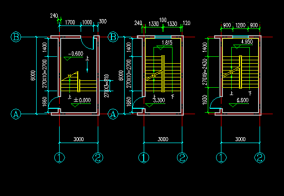 请专业人士帮我画出楼梯图.一定要专业.平面图,立面图