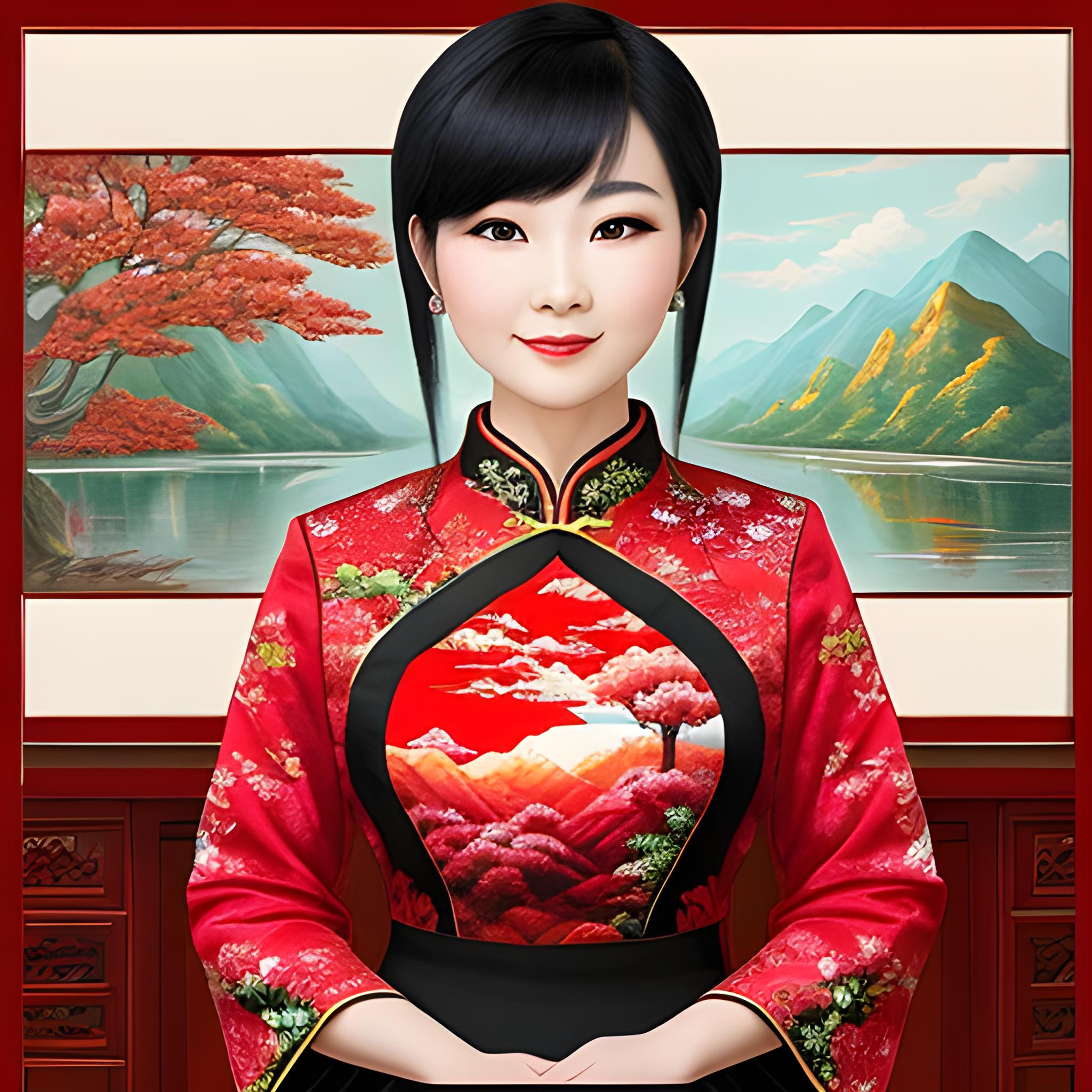 一组古风旗袍美女,站在美丽的壁画前面(一)