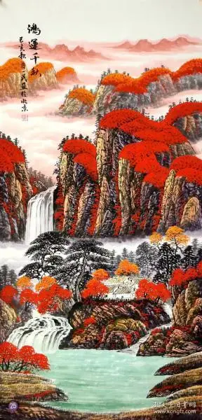 刘壹民国画作品四尺鸿运当头山水聚宝盆尺寸约136x68厘米 纯手绘创作