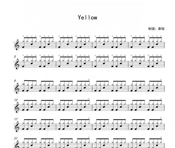 yellow爵士鼓谱 clodplay-yellow架子鼓谱