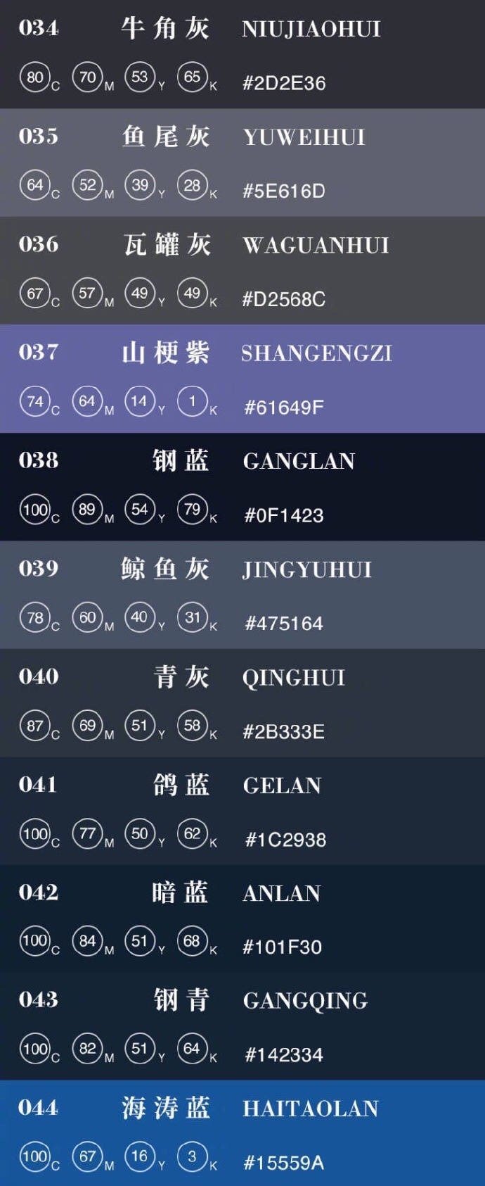 中国传统色卡附带色号值学画画