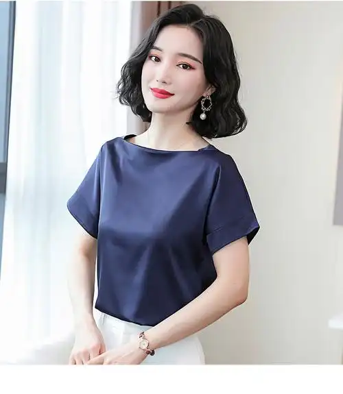 2020夏一字肩重磅真丝上衣女短袖桑蚕丝时尚打底t恤小衫洋气薄款