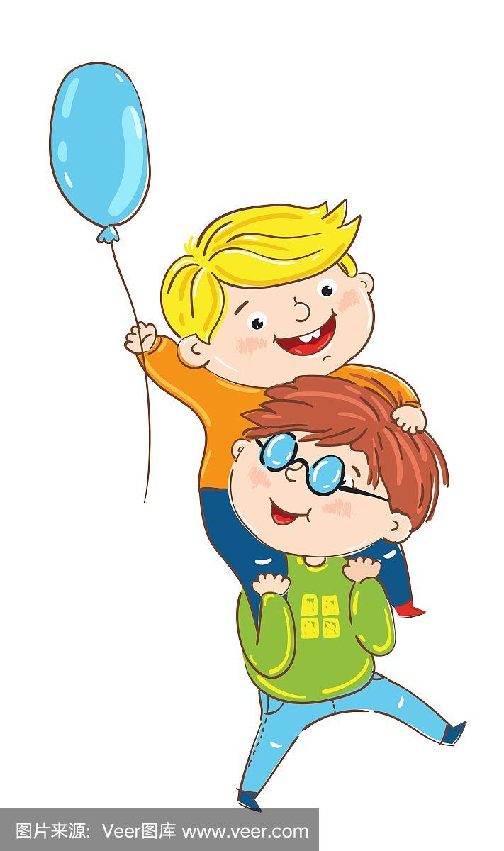 快乐的小朋友玩卡通人物