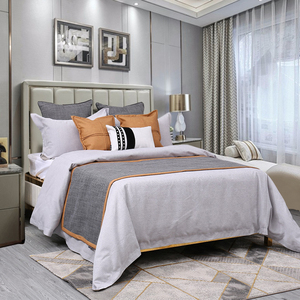现代简约样板房间床上用品全套组合软装床品咖啡棕色灰色布艺搭配