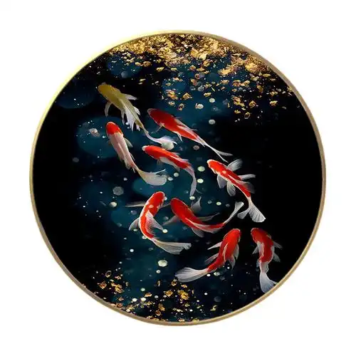 入户玄关装饰画灯画圆形走廊过道壁画九鱼聚财现代装饰画