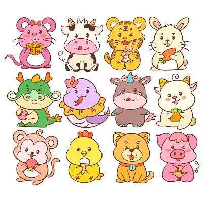 卡通可爱拟人化十二生肖套图插画素材png