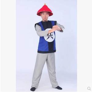 古代士兵服舞台演出表演服 清兵古装汉服 满族男士清朝兵勇服帽子