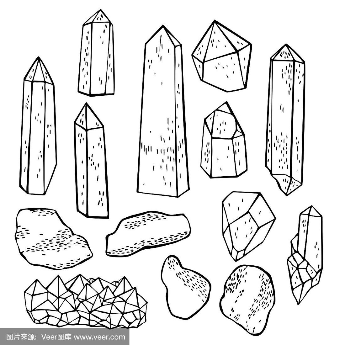 手绘矿物和晶体.