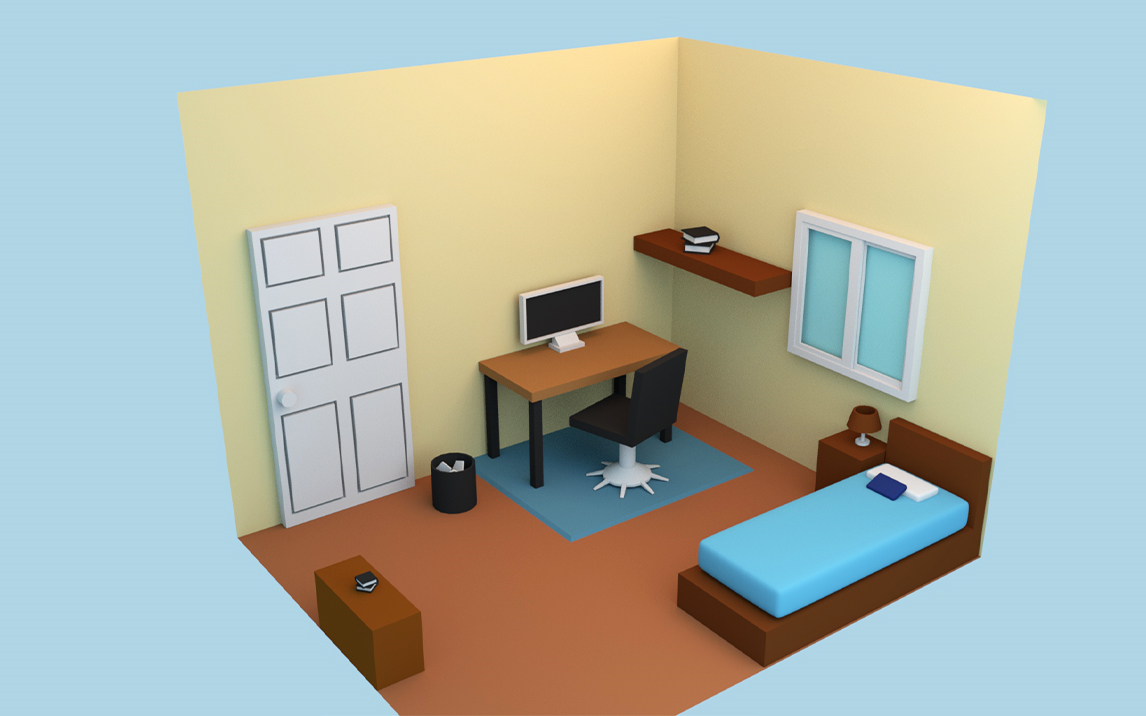 【maya场景建模】适合新手建模的卡通场景模型制作,基础室内场景建模