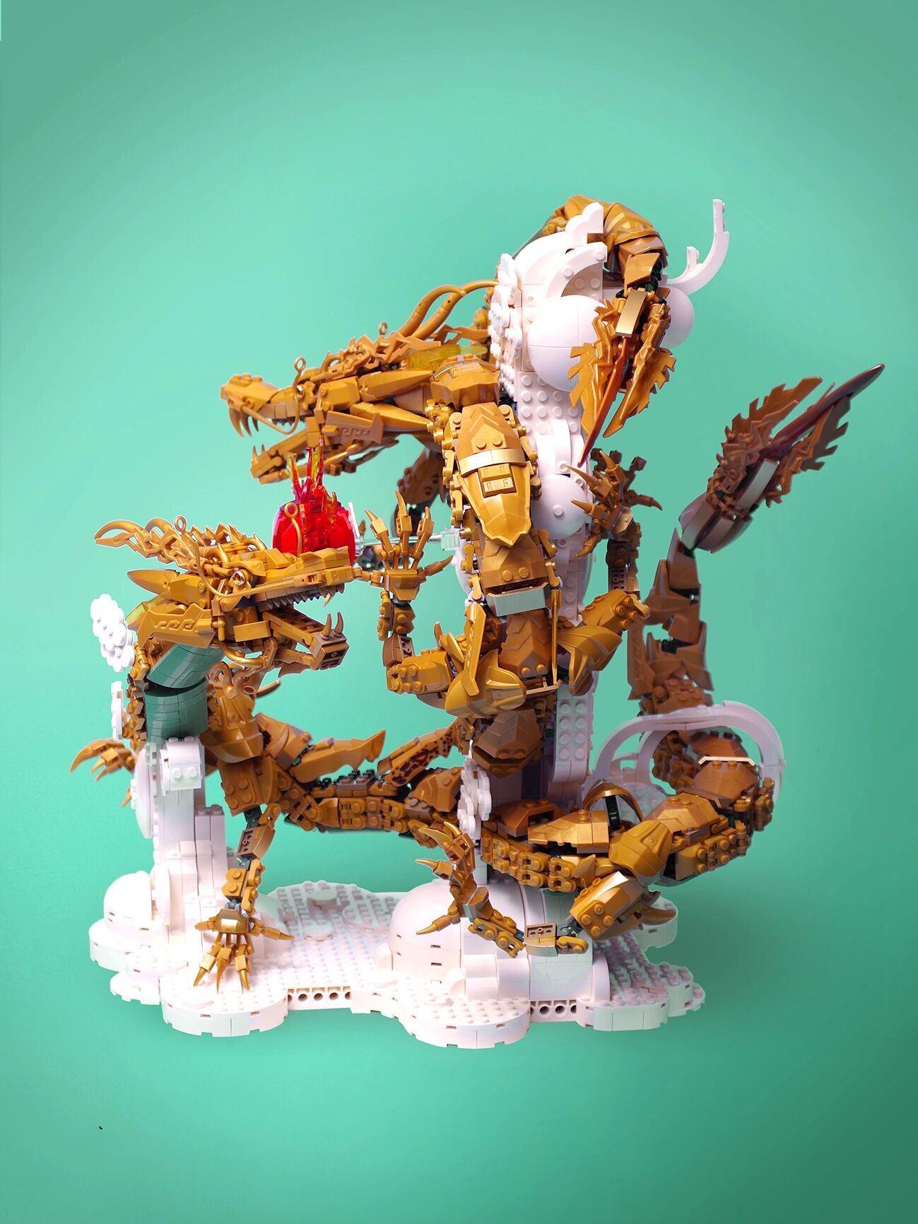 乐高moc-黄金作身双飞龙	"这是前段时间参加lug比赛的一个作品《双龙