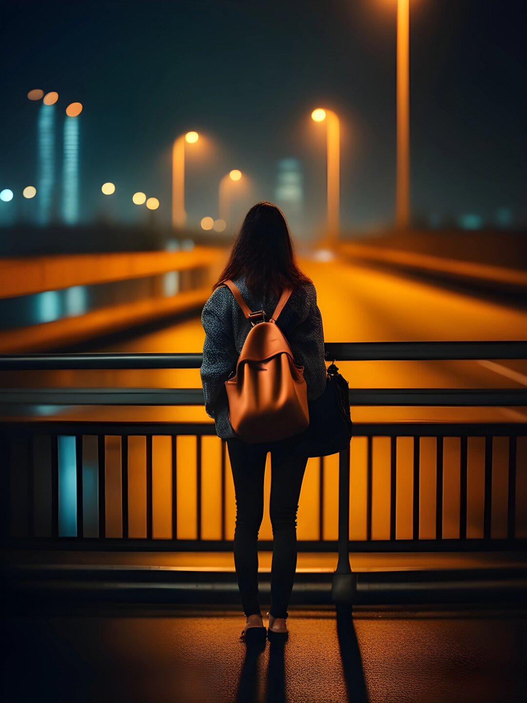 伤感 夜景情绪 背影  一个人默默走在路上听着歌,这世界与我无关