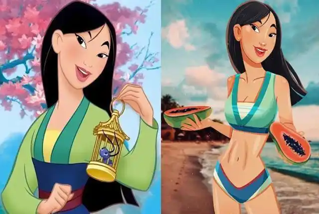 当迪士尼公主穿上泳装乐佩俏皮可爱花木兰人鱼线超显眼