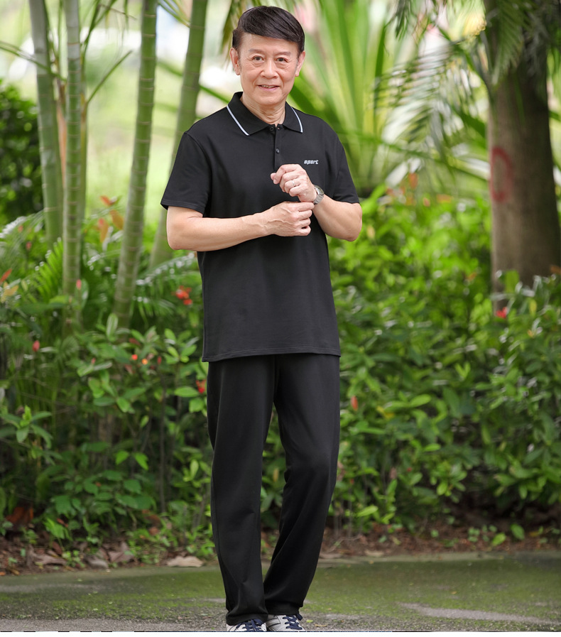 夏季中老年休闲运动套装男爸爸夏季短袖t恤40-50岁60老人薄款上衣