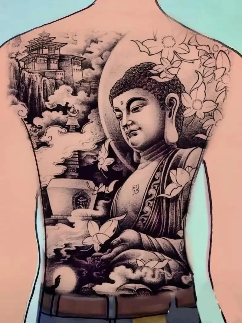 全网最火满背佛纹身手稿分享 ,将它纹在身上寓意福气相随#满背纹身