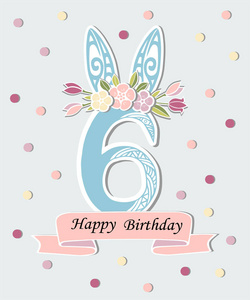 可爱的数字六作为第六年周年纪念标志, 补丁, 贴照片