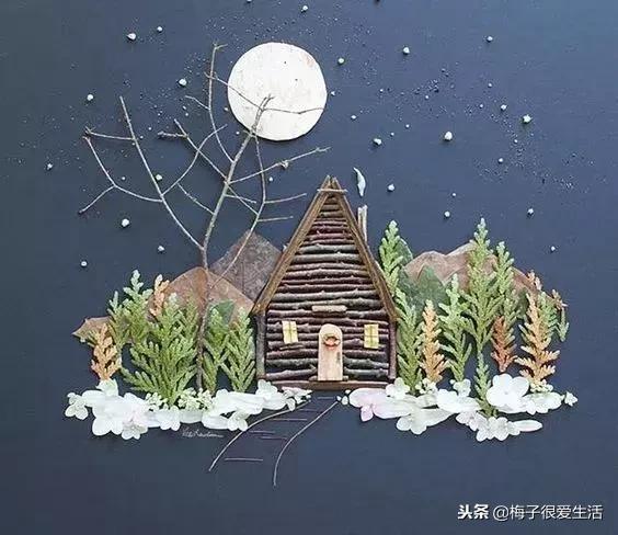 儿童手工树叶贴画,儿童手工树叶贴画图片 一等奖(树叶,树枝,花朵都