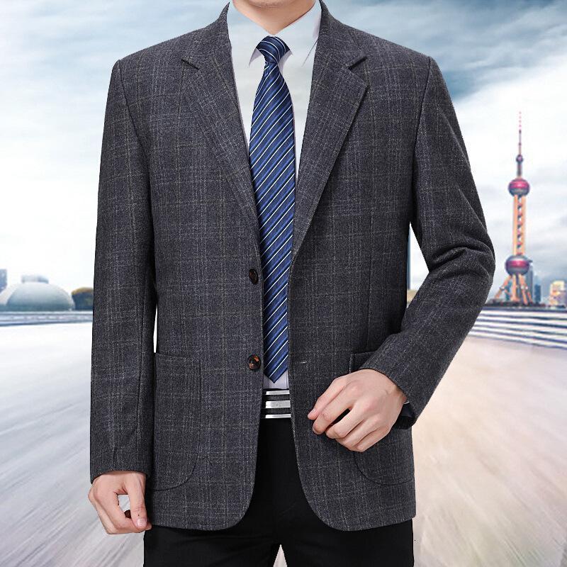 迪鲁奥diluao春秋中老年男士羊毛呢西服外套男厚款中年西装上衣爸爸装