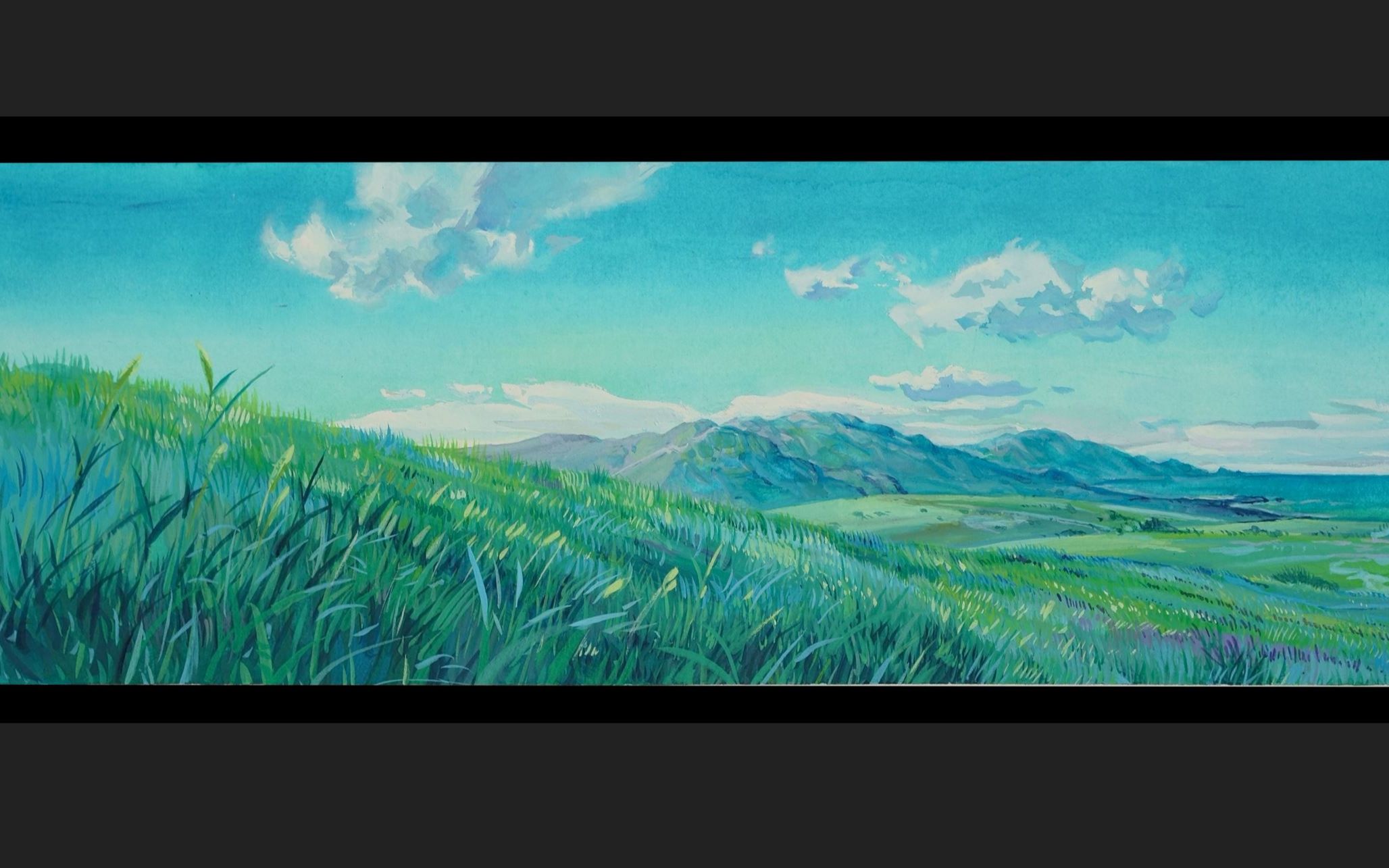 宫崎骏吉卜力不透明水彩长卷风景1手绘课程快放