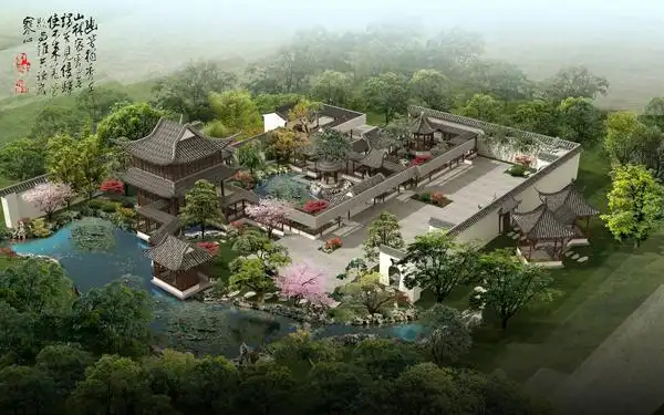 浙江古建小园林鸟瞰图设计