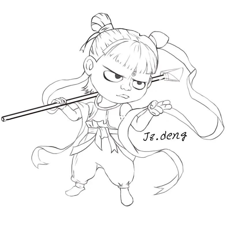 版绘国漫哪吒付线稿