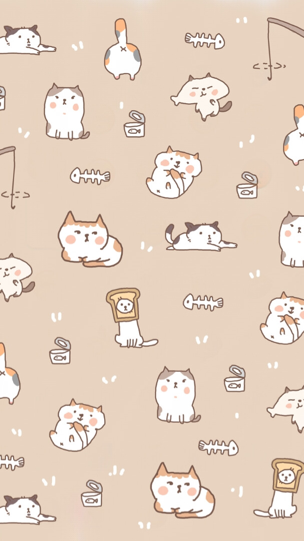 平铺直叙 猫 棕色 可爱 卡通 壁纸