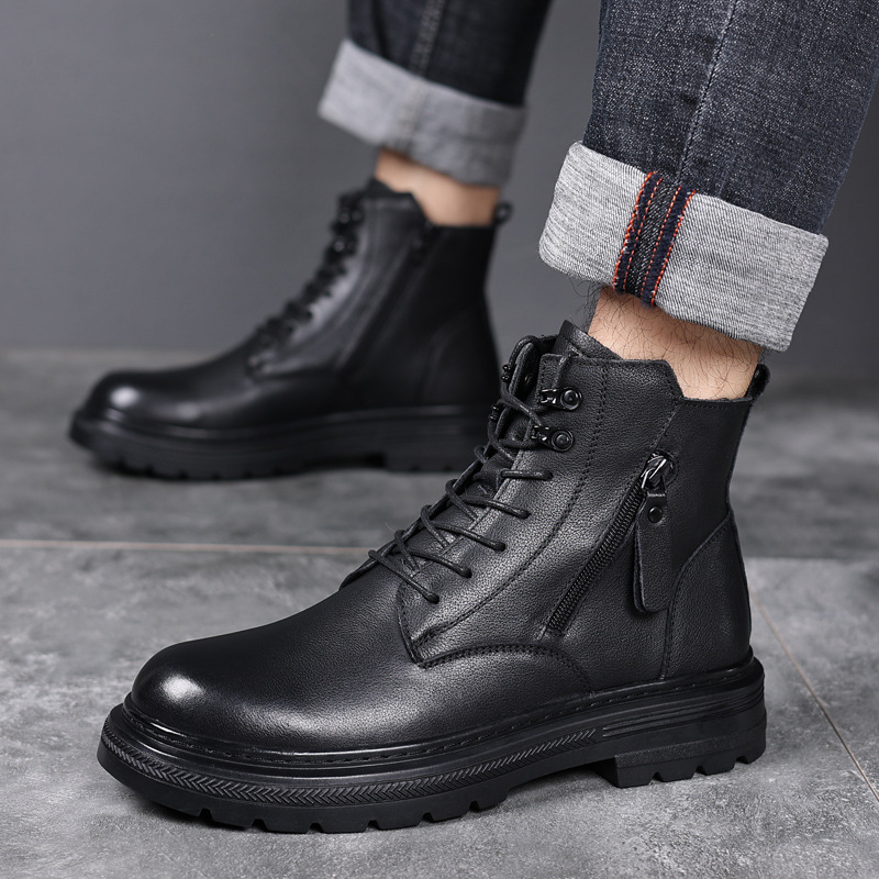 秋冬爆款真皮马丁靴男士工装英伦风靴子头层牛皮男靴子高帮潮鞋