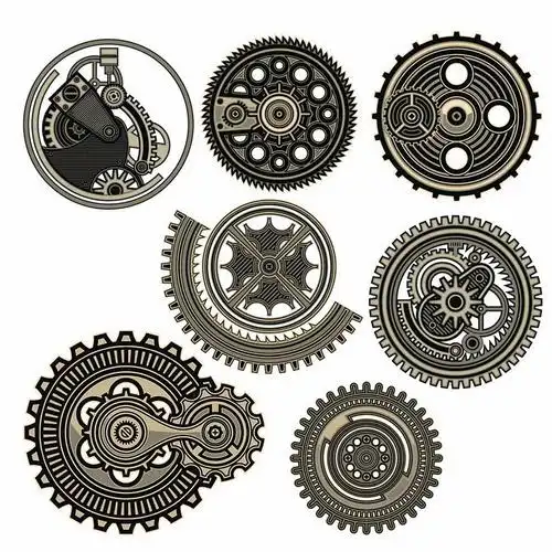 7款蒸汽朋克风格的齿轮和传动机械装置png图片免抠矢量素材 - 设计