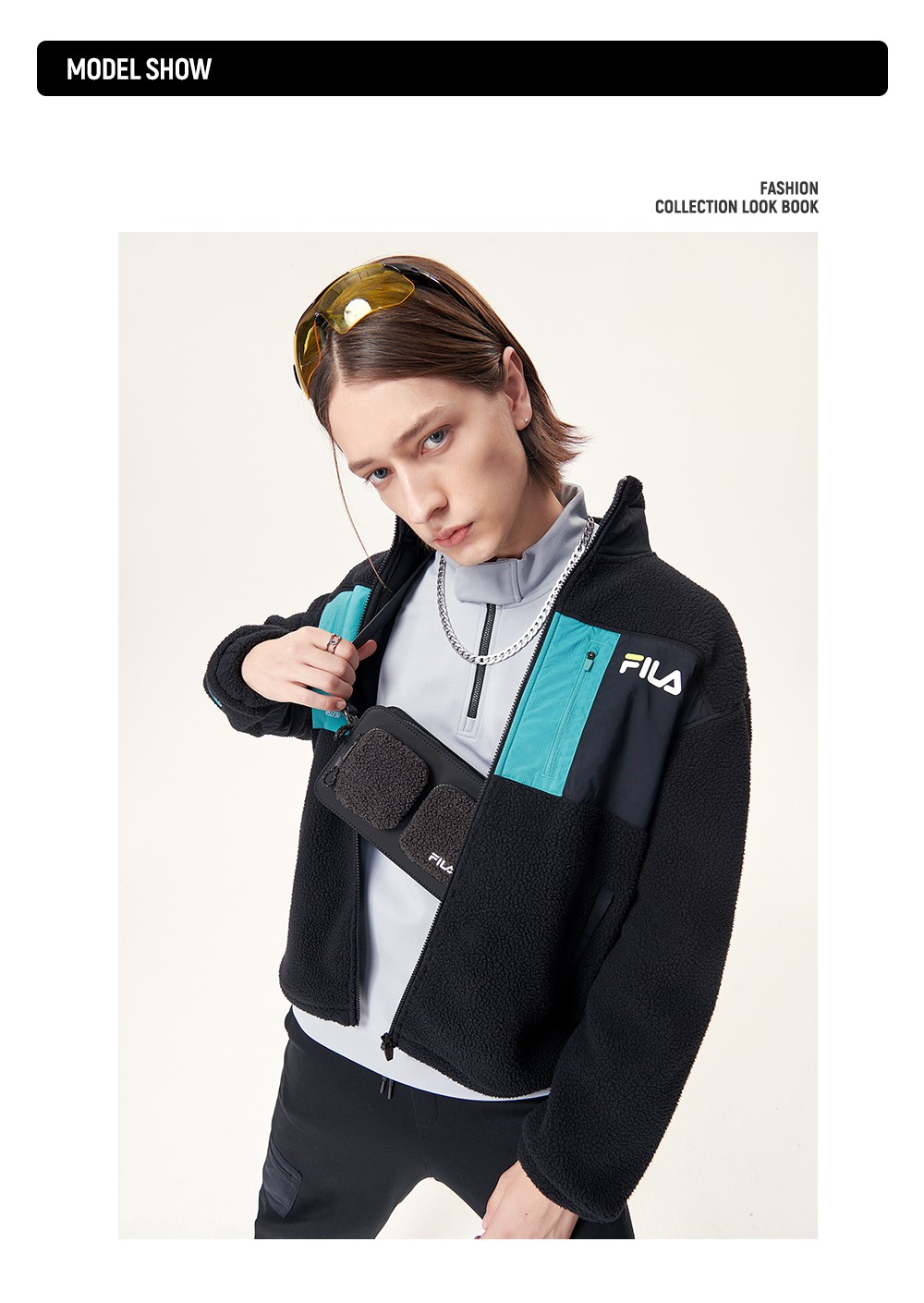 filafusion斐乐潮牌男子运动外套2021年冬季新款仿羊羔绒夹克迷雾灰gy