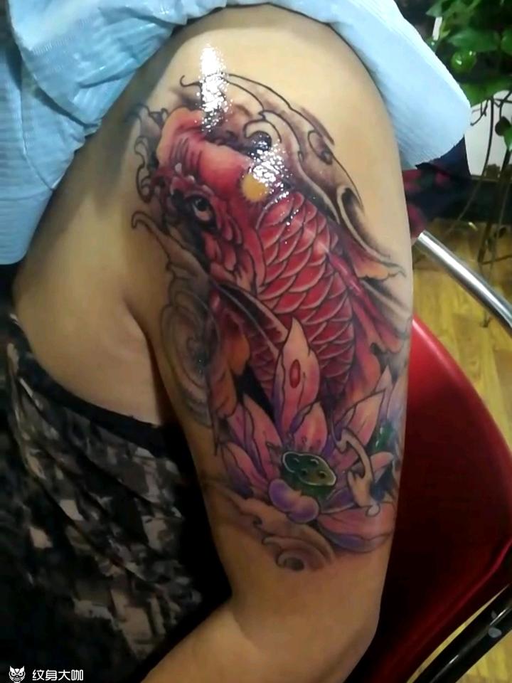 大臂招财鲤鱼_纹身图案手稿图片_发明的纹身作品集