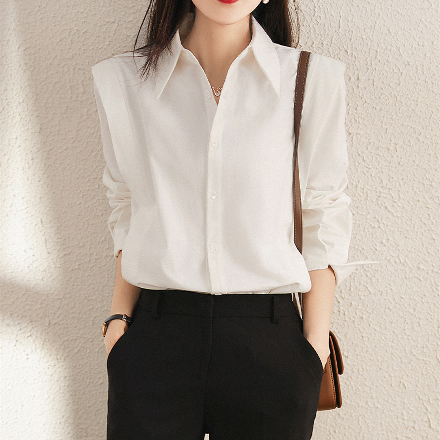 小众设计白色双层领衬衫女2022韩版新款早春宽松百搭水洗长袖衬衣新