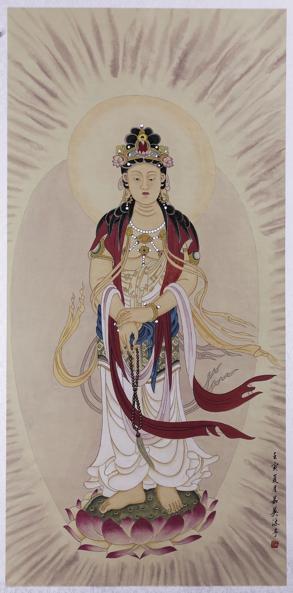 临敦煌壁画《观音菩萨》68*136cm薛少君西安市美协会员陕西书画研究会