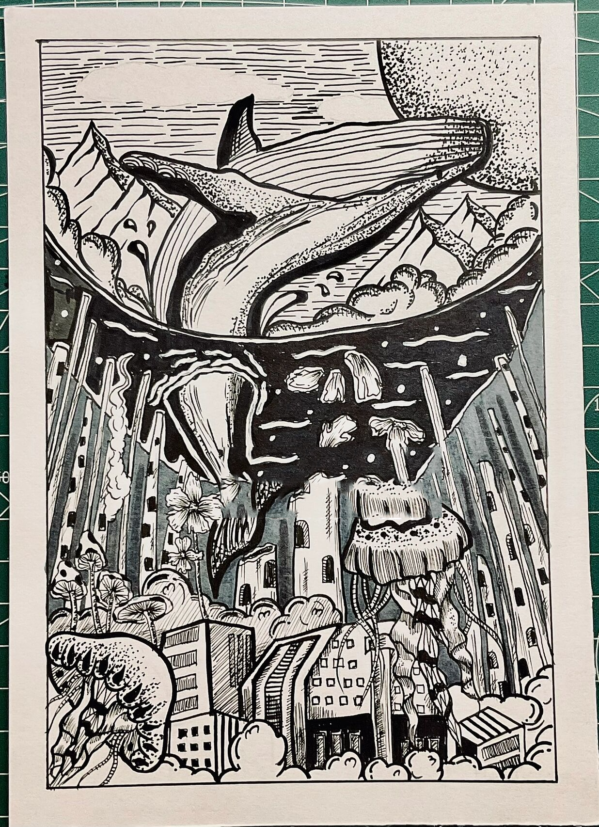 黑白装饰画93超治愈线描16/10093海底 后续完整稿来咯!