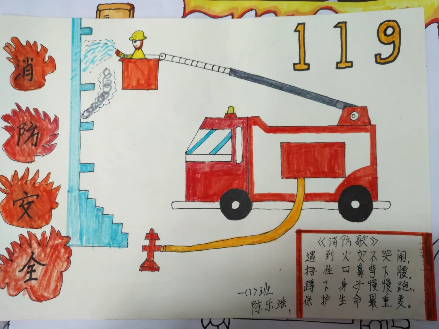 一1班消防安全主题绘画作品展