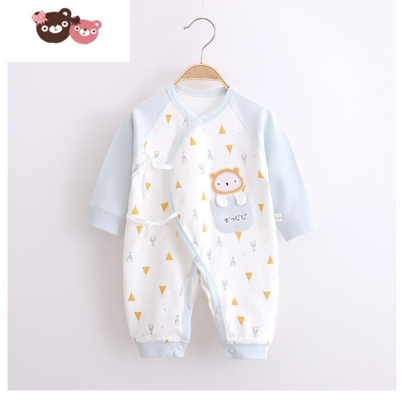 绿彩虹光新生儿无骨蝴蝶衣宝宝四季连体衣03月婴儿系带爬服单层哈衣