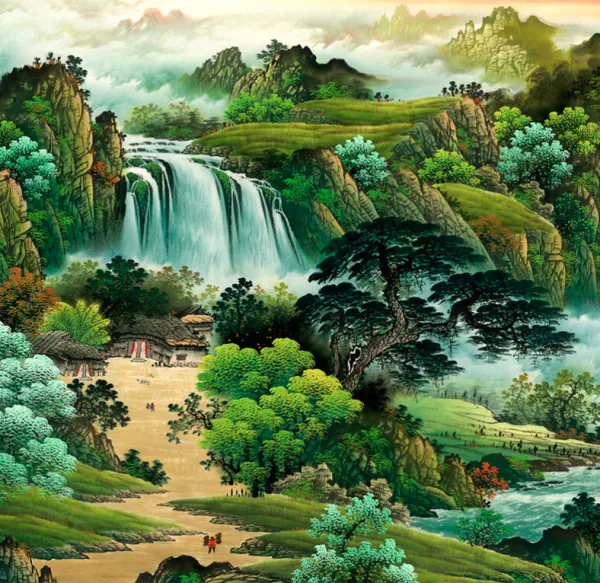 寓意:迎财纳福,聚财稳势,背后靠山,基业永固常青,背靠大山水财长流