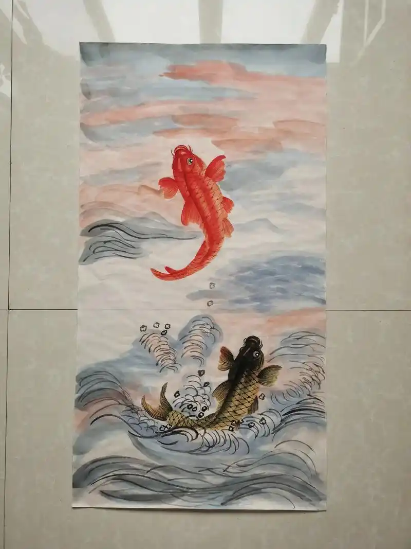 丹妮作品 #手绘国画丹妮作品 【鱼跃龙门】 - 抖音