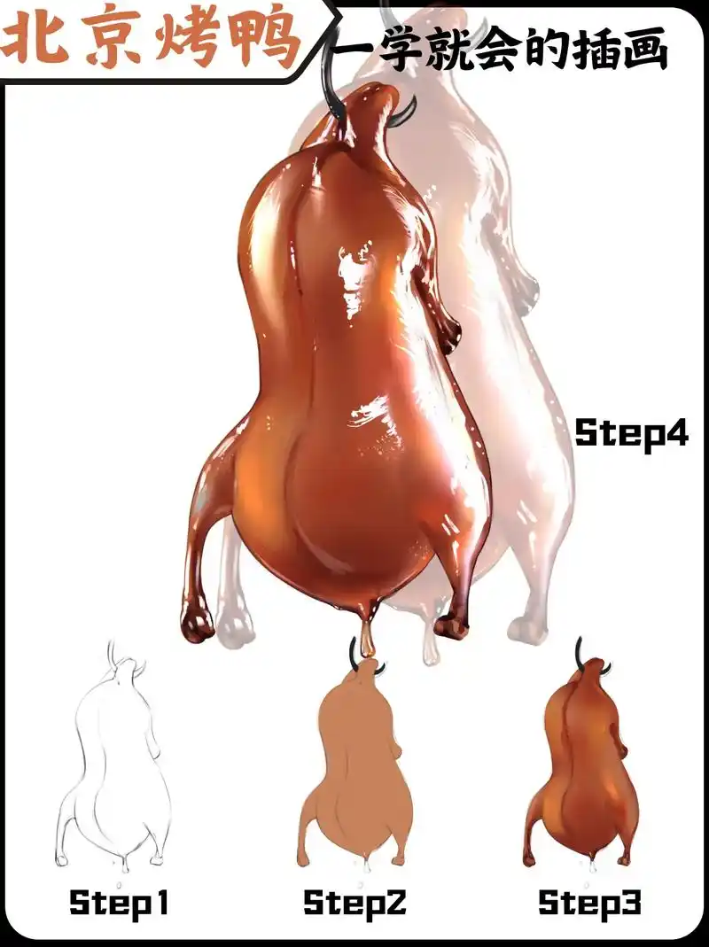 北京烤鸭插画教学来啦.#插画 #板绘 #日常瞎画 #每日一画 - 抖音