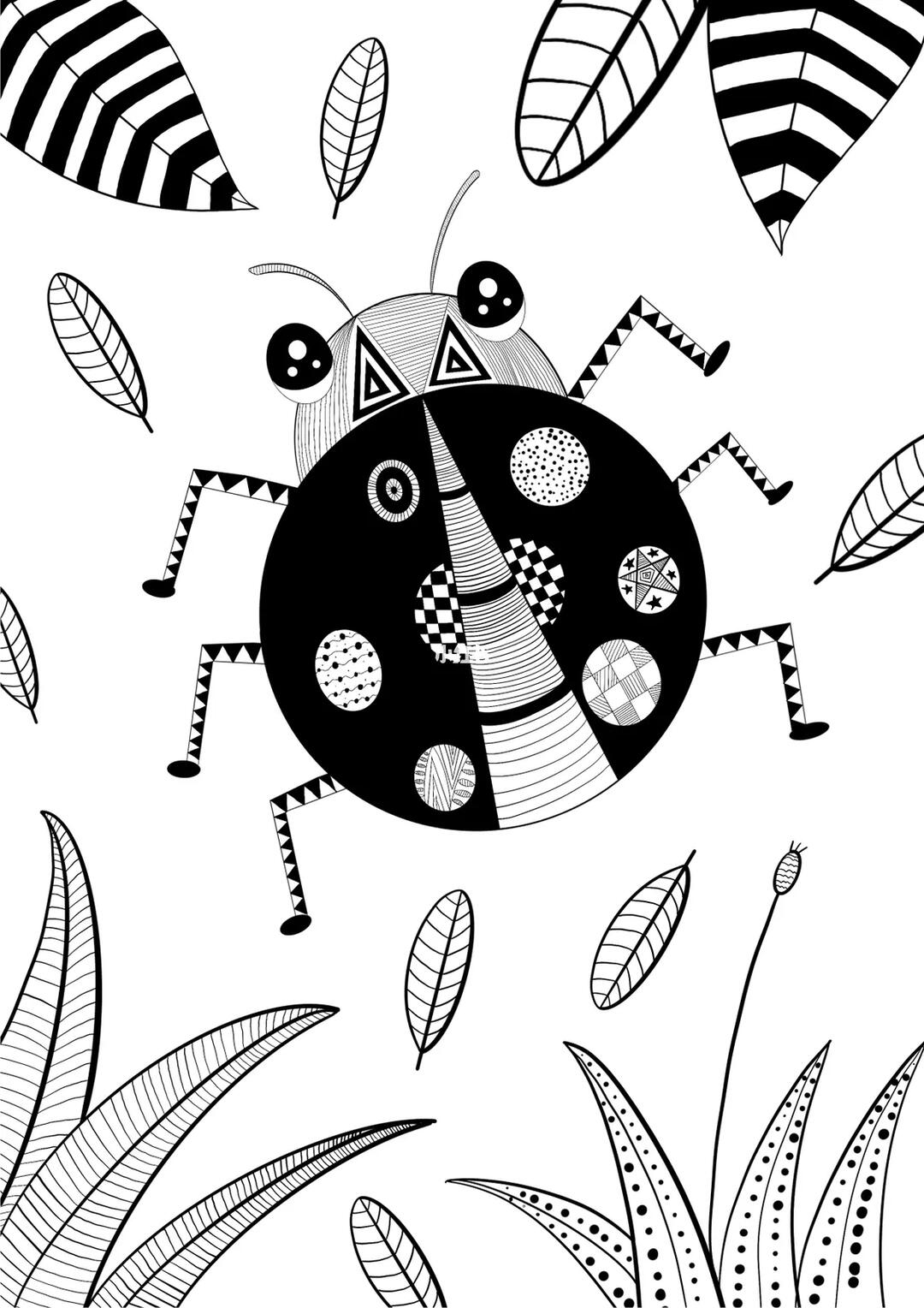 创意儿童画 #少儿美育  #创意线描  #七星瓢虫  #黑白线描  #原