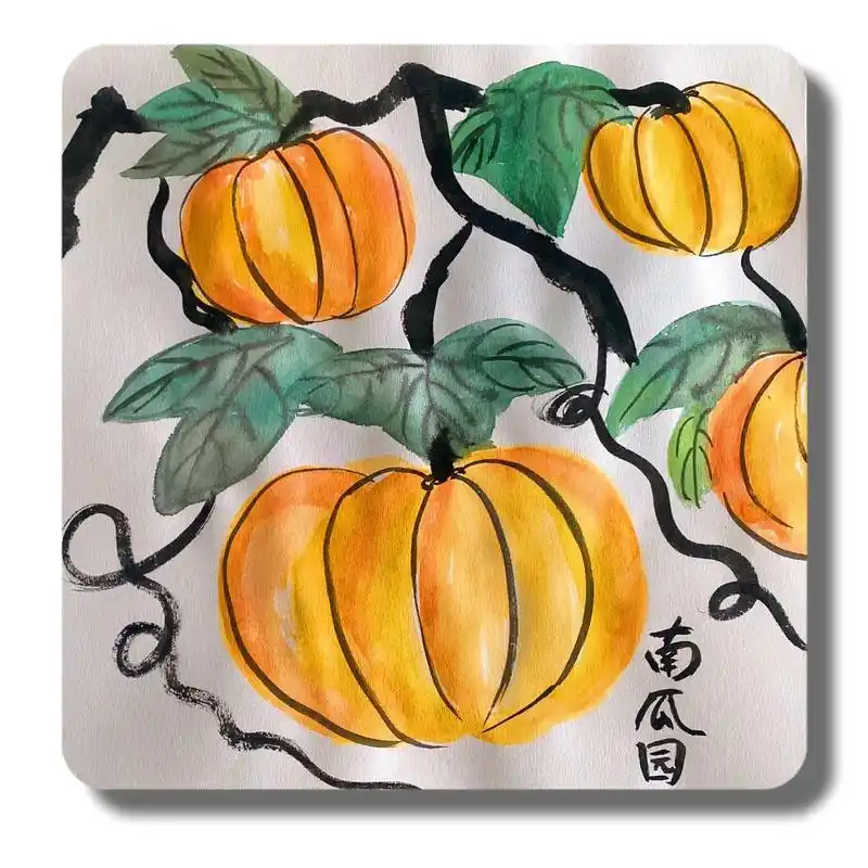 8-10岁国画《南瓜园》这是一幅南瓜写意图,运用毛笔一笔多色 - 抖音