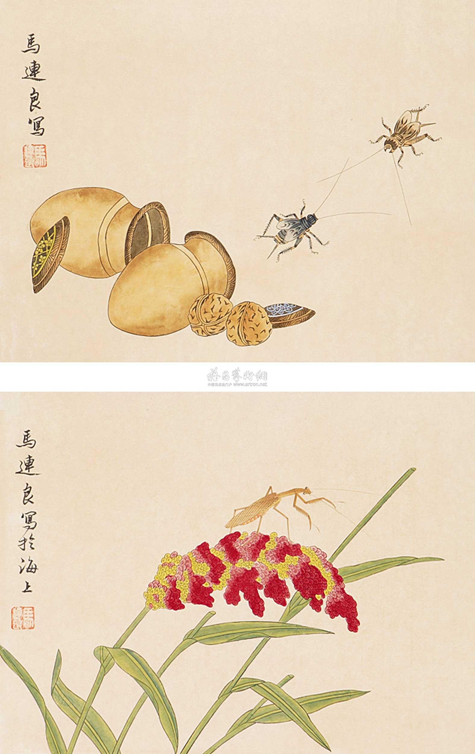 【工笔草虫双挖 立轴 设色纸本】拍卖品_图片_价格_鉴赏_绘画_雅昌