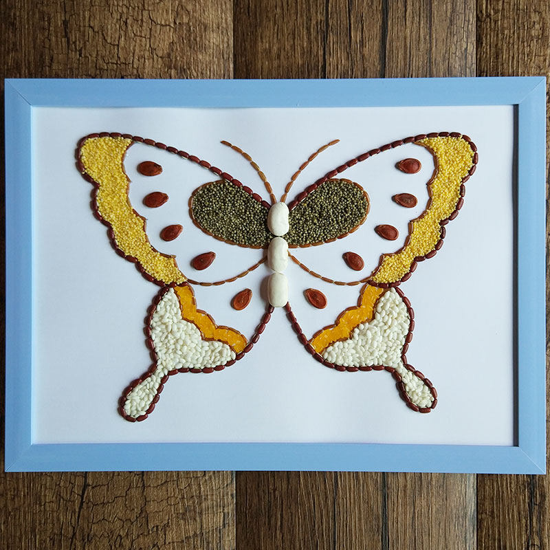 益智儿童手工diy制作 幼儿园材料包种子画趣味亲子画大蝴蝶豆子画