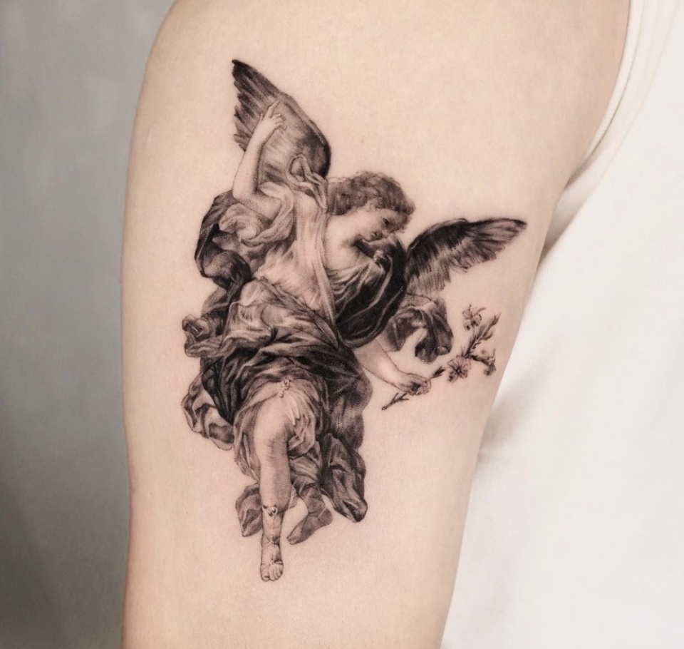 上海纹身店,浦东由龙纹身工作室 天使纹身图案分享_位置_守护_胸口