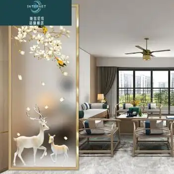 隔断客厅现代入户玄关墙新中式轻奢雕花装饰 兰花鹿(艺术玻璃一平米)