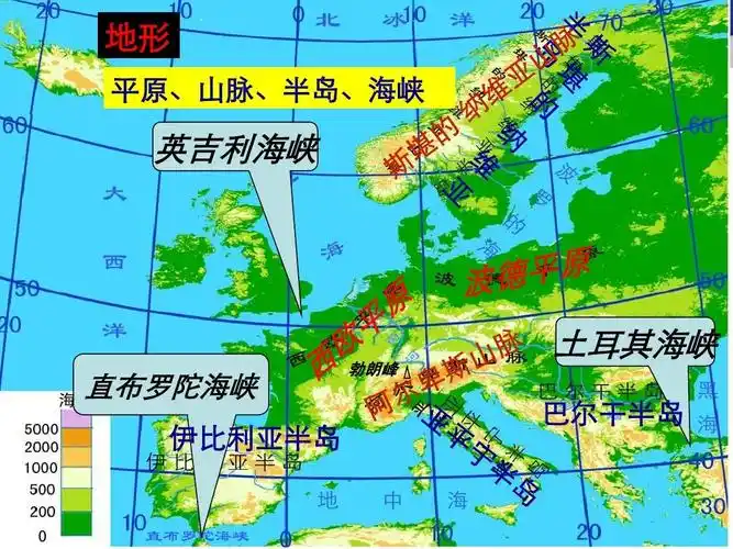 世界地理欧洲西部 地形 平原,山脉,半岛, 平原,山脉,半岛,海峡 英吉利