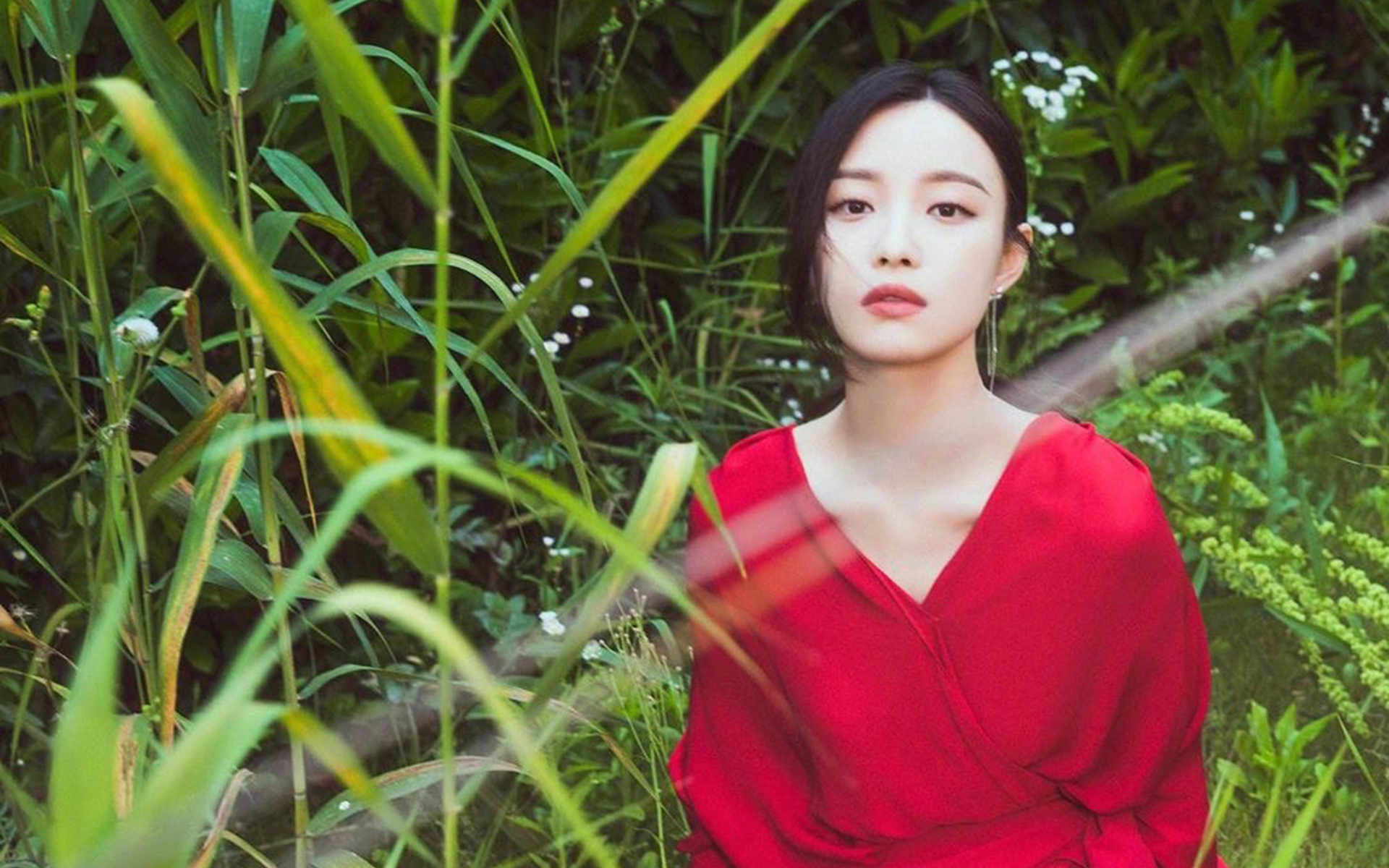 倪妮美艳红裙高清桌面壁纸